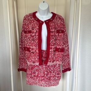 Red tweed wool cardigan and skirt set size small nwt